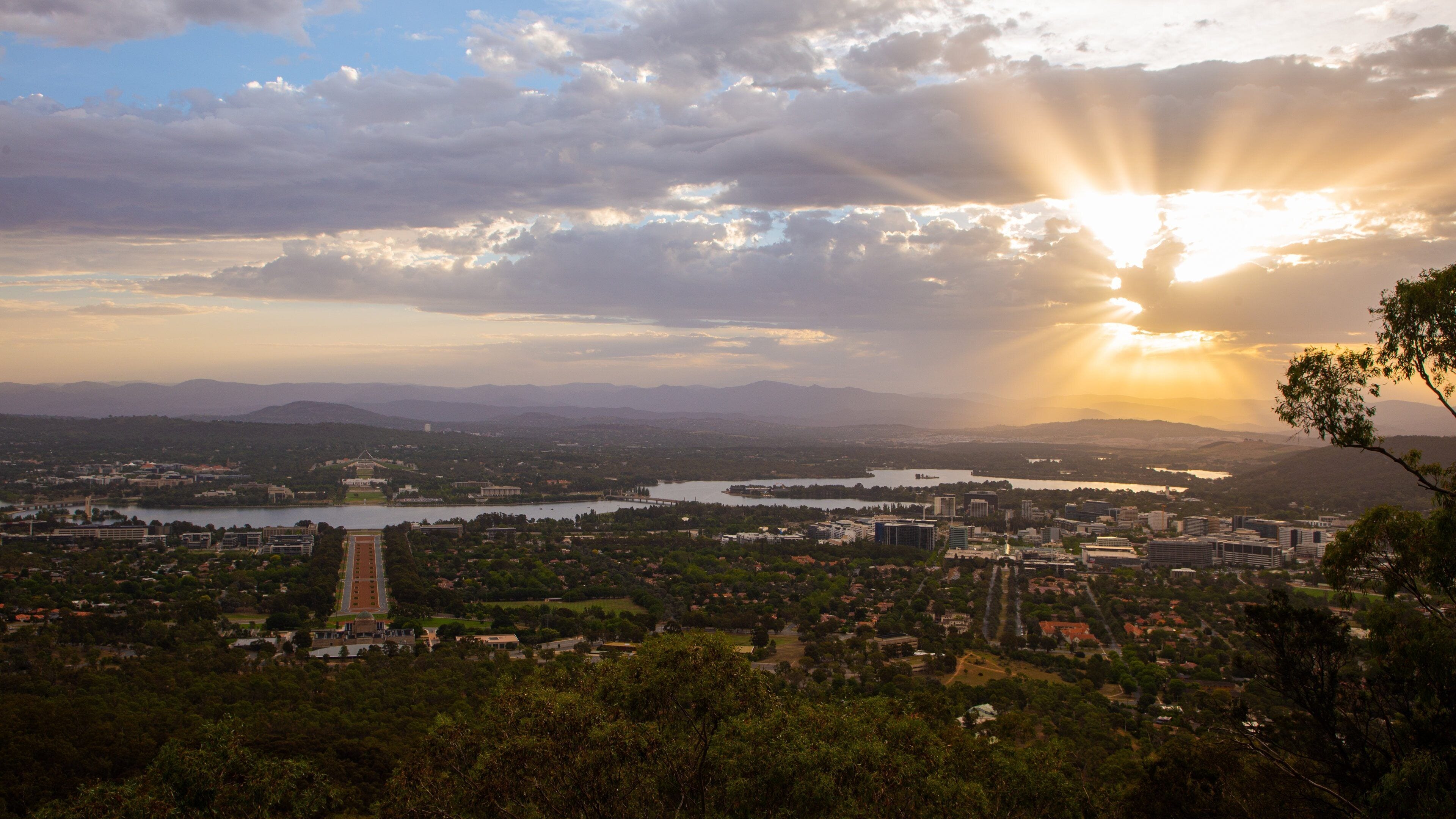 Mount Ainslie featuring a city, landscape views and a sunset
