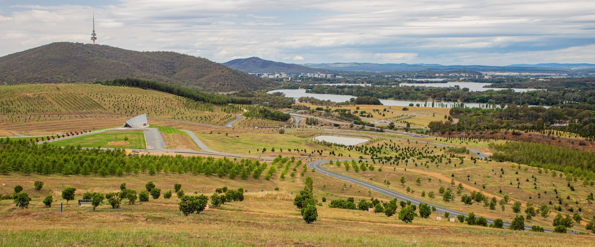 National Arboretum Canberra which includes farmland, landscape views and tranquil scenes