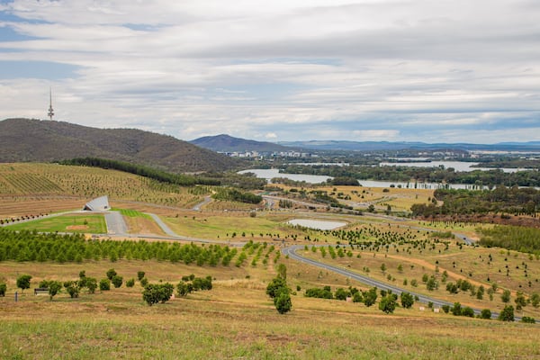 National Arboretum Canberra which includes farmland, landscape views and tranquil scenes