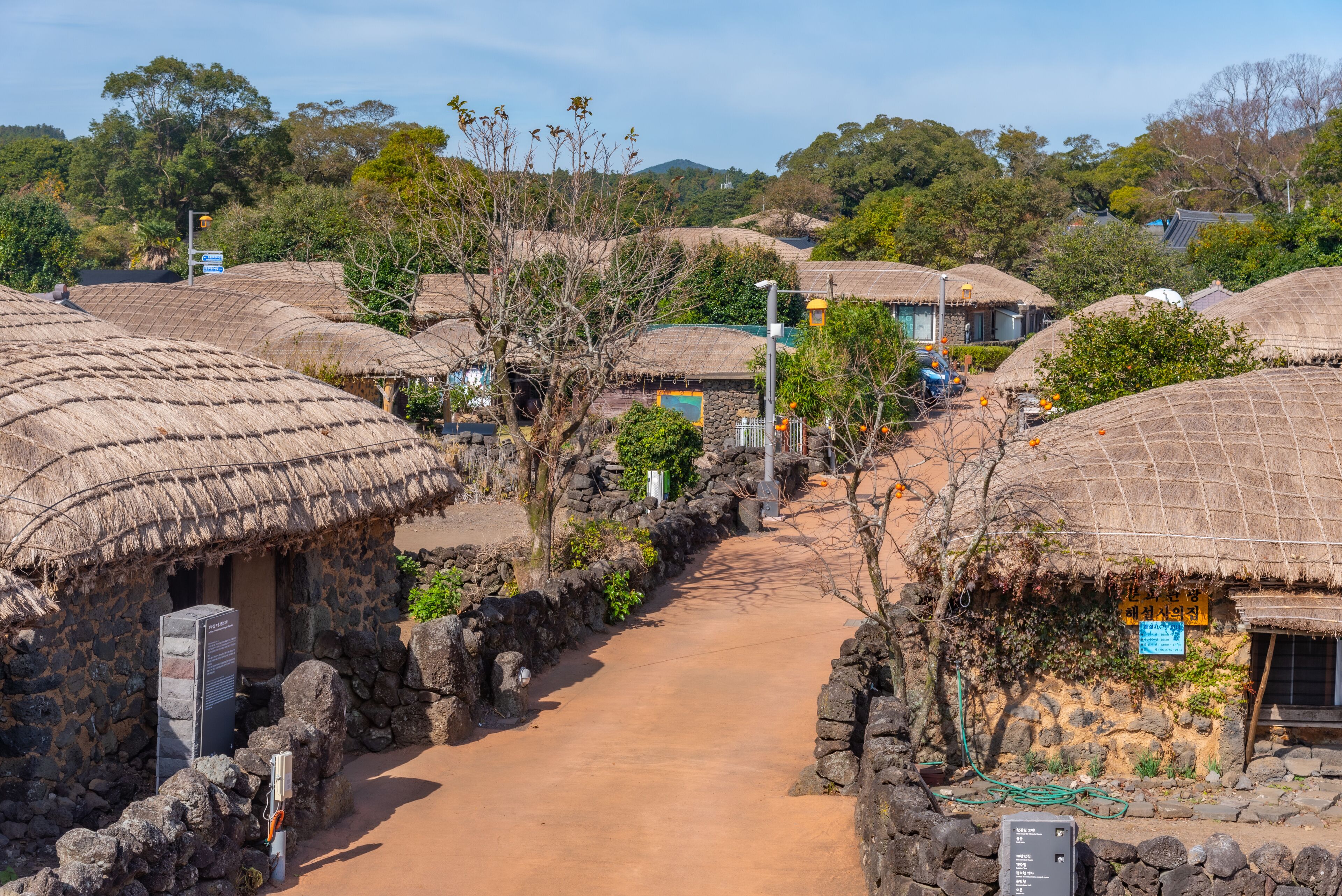 Traditional houses at Seongeup folk village at Jeju island, Republic of Korea