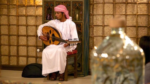 Arabian Nights Village fasiliteter samt musikk og innendørs i tillegg til en mann