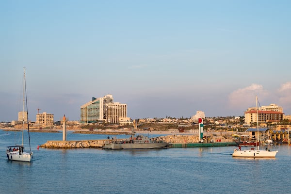 Panorama of Marina Herzliya israel at sun set.
