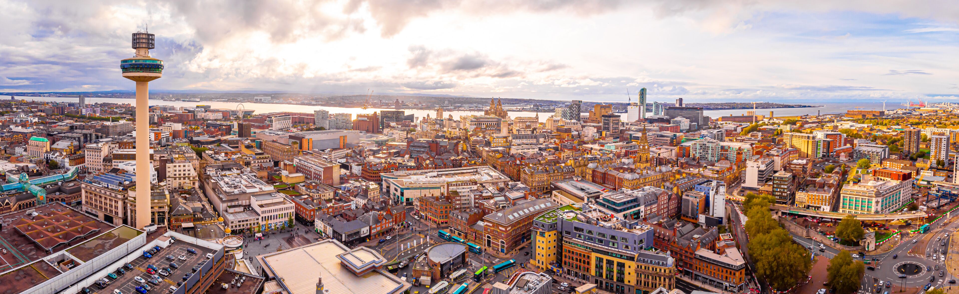 Aerial view of Radio city tower in Liverpool, England
