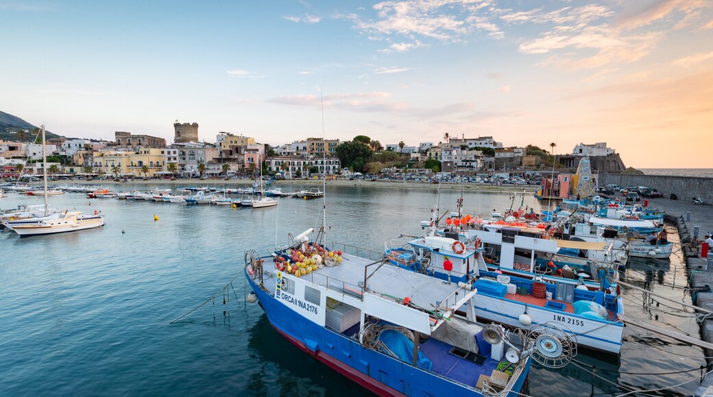 Port of Forio showing a bay or harbor, general coastal views and a sunset