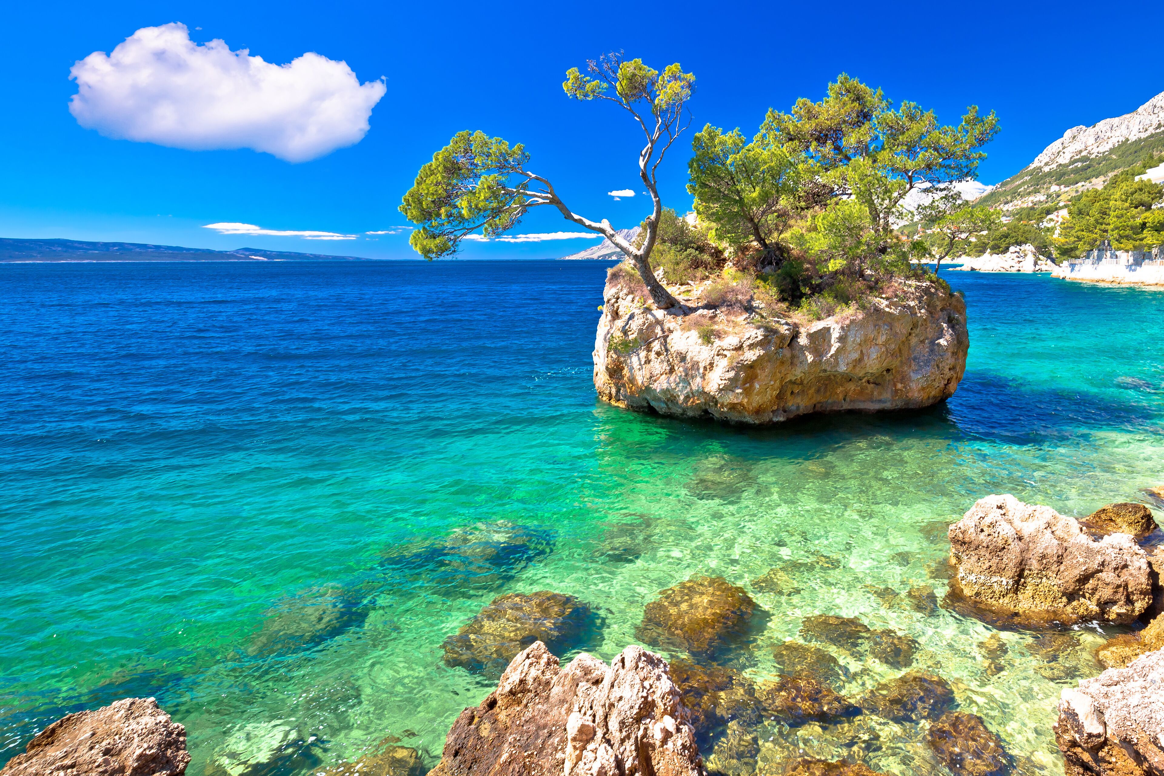 Idyllic islet on Punta Rata beach in Brela