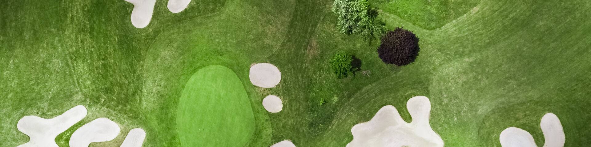 Drone view of a beautiful golf course in Civry-la-Foret Paris France