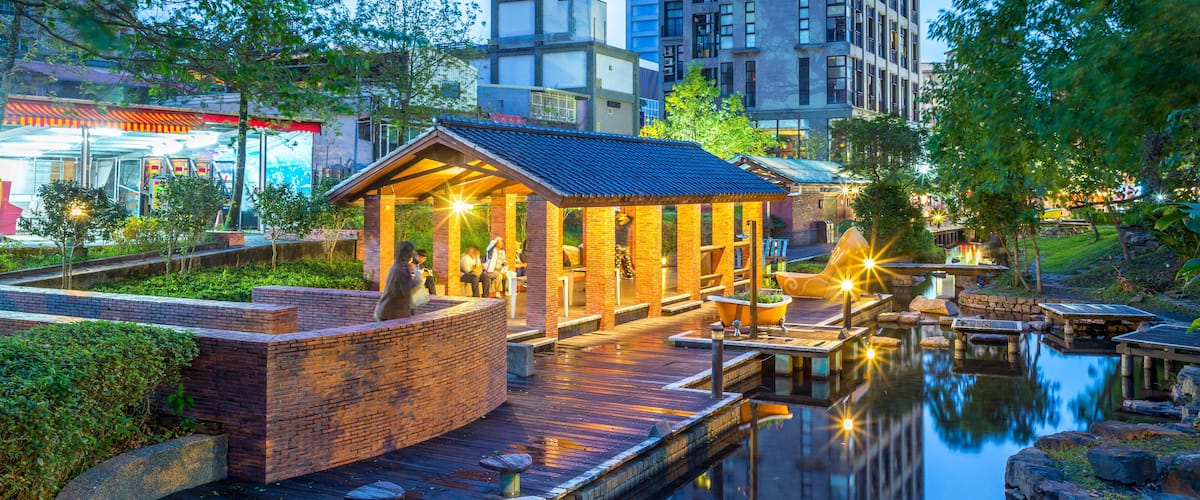 Night view of Tangweigou Hot Spring Park, Jiaosi, Yilan County