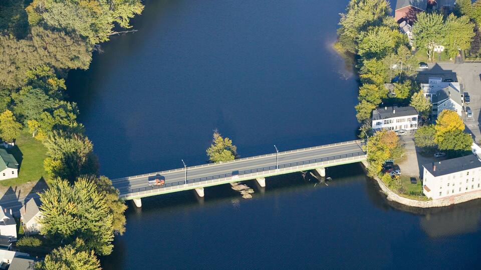 The Saco River adjoining the two towns of Biddeford and Saco in Maine
