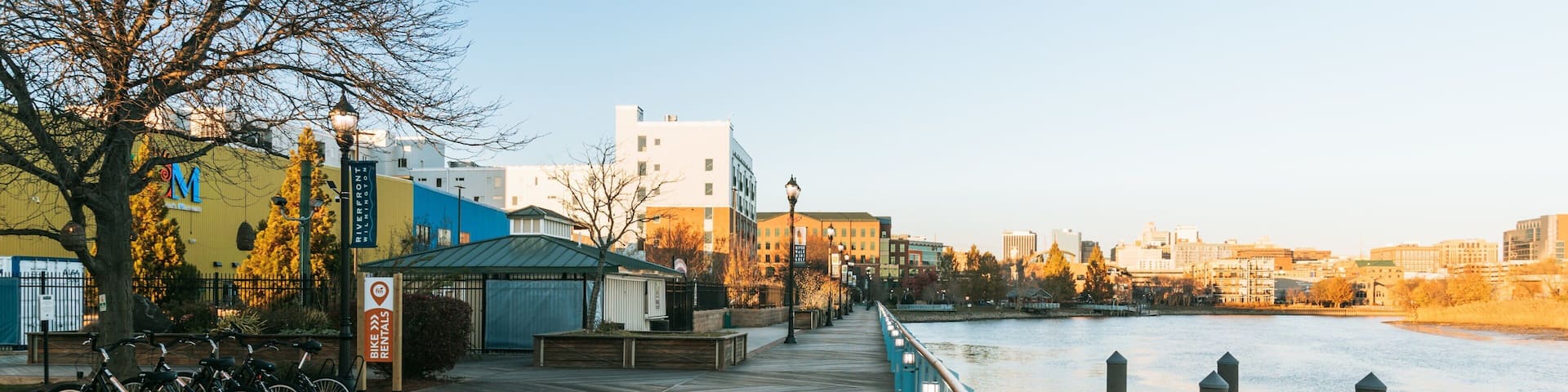 Wilmington Riverwalk showing a river or creek