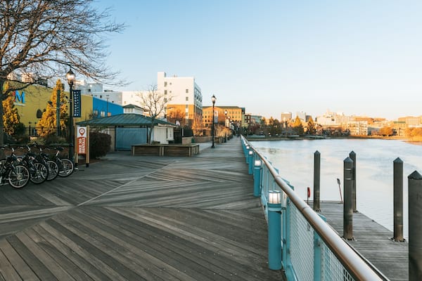 Wilmington Riverwalk showing a river or creek