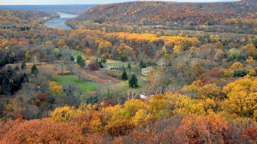 View North from top of Bowmen's Tower, Washington's Crossing, Pa
Bowman's Hill Tower, (1776-1930; also known as Bowman's Tower), is a 125-foot-tall