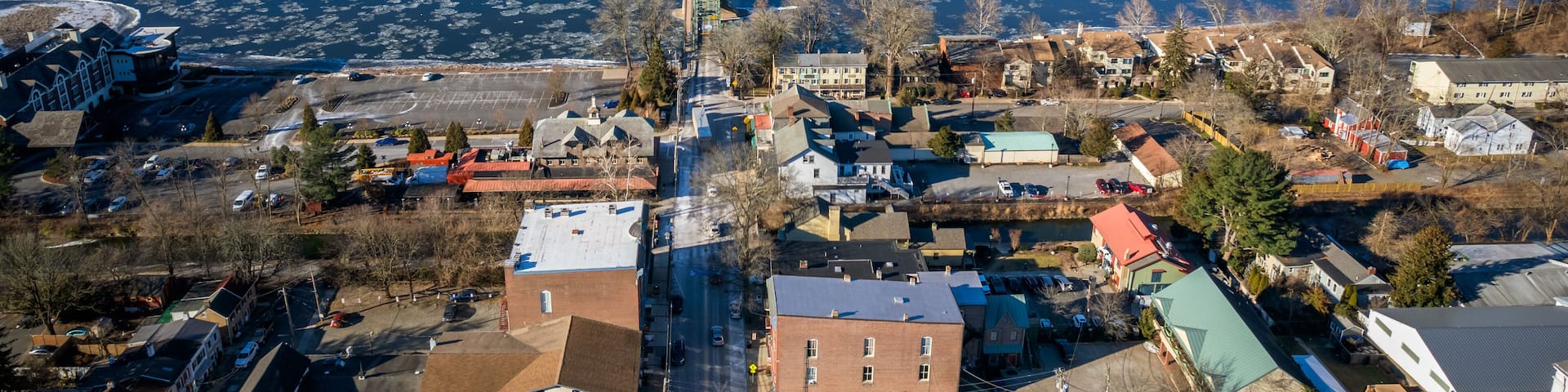 Aerial Drone of Lambertville New Hope in the Winter