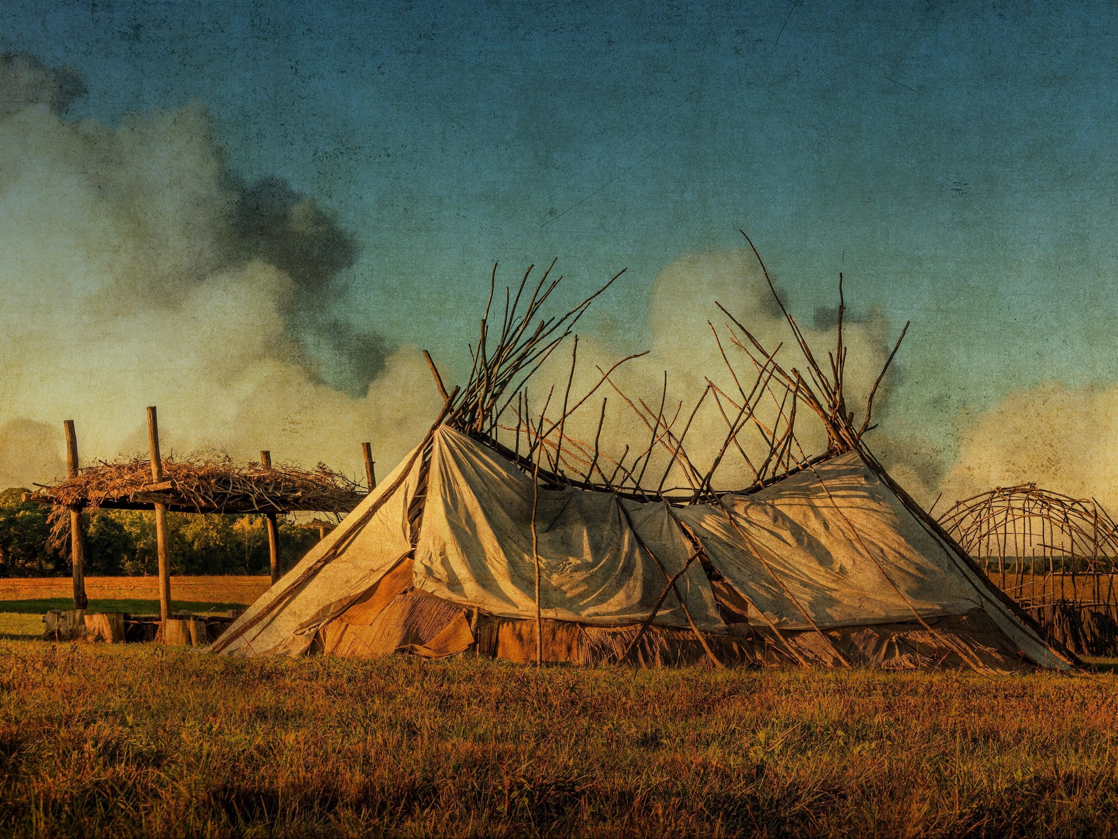Native American village at Prophetstown State Park.