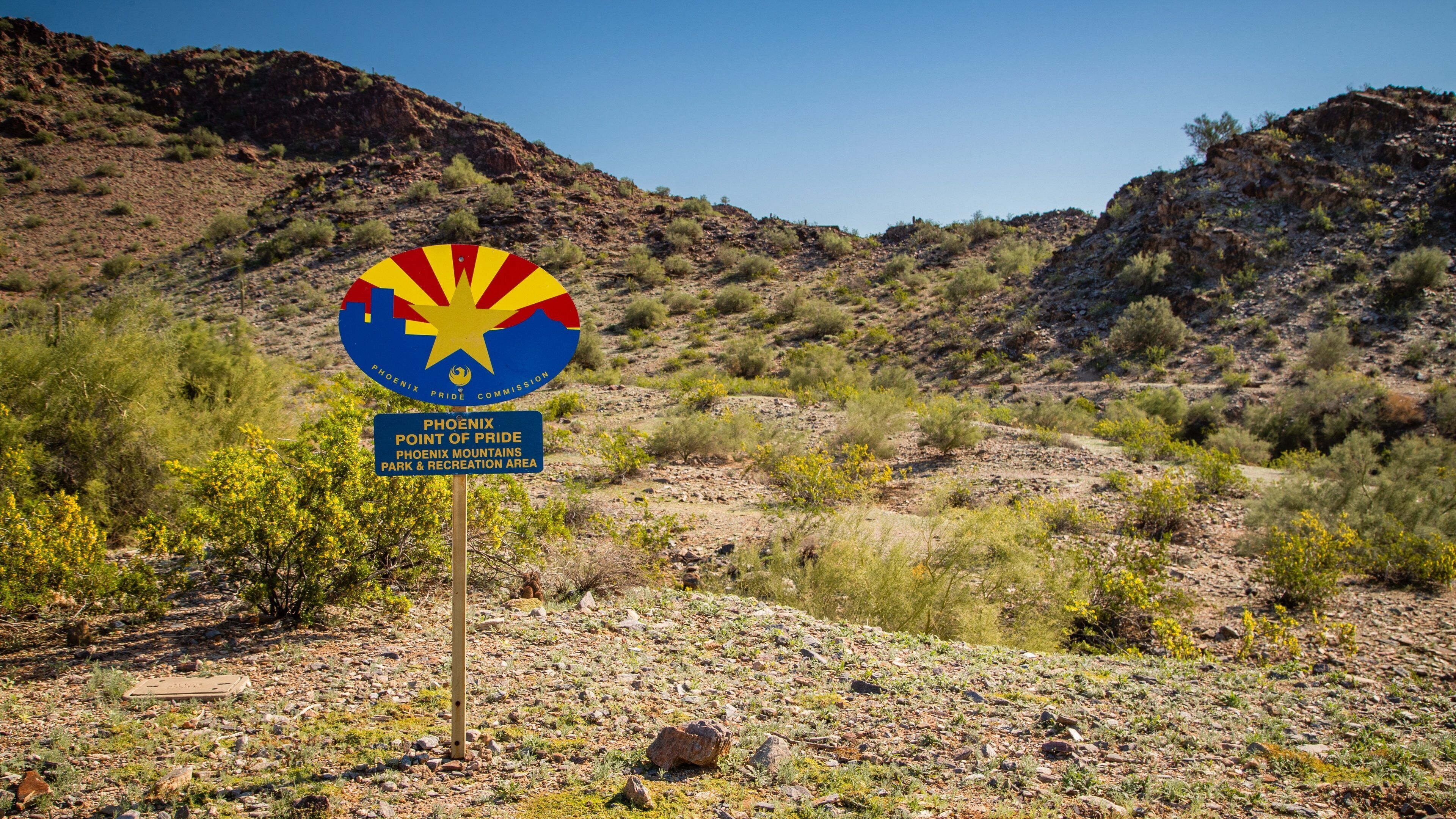 Phoenix Mountain Preserve showing signage and desert views