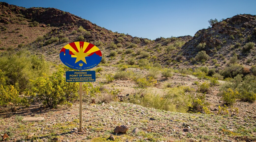 Phoenix Mountain Preserve showing signage and desert views