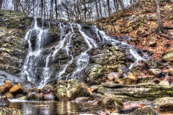 Ramapo Valley County Reservation Waterfall in Fall. Mahwah, New Jersey