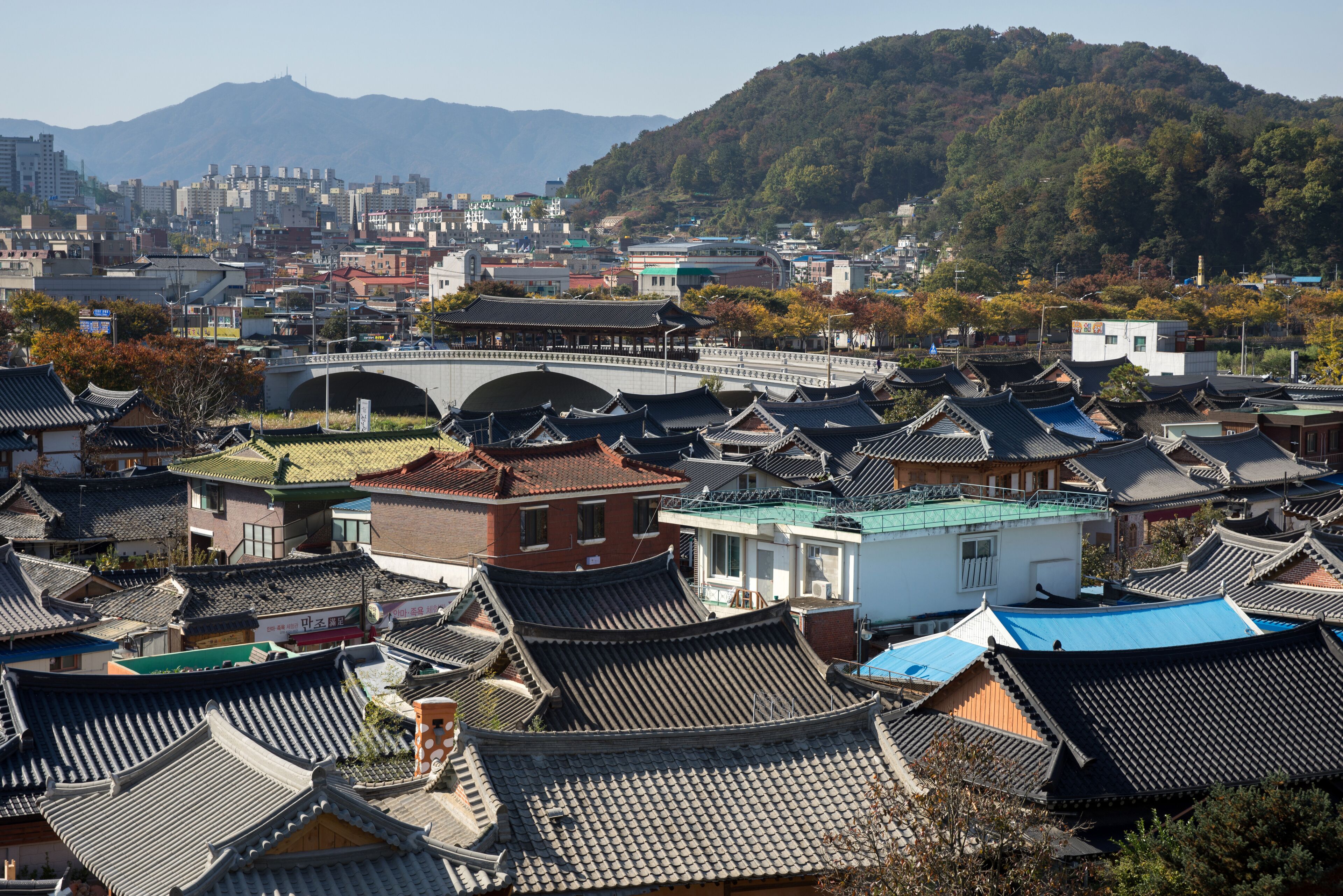 aerial view of the Jeonju, a traditional Korean village.
