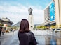 Statue of Admiral Yi Sun-Sin and Water fountain in Gwanghwamun plaza, Seoul, South Korea