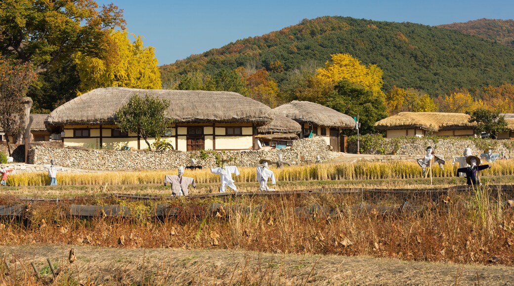 Korean traditional thatched house. Traditional farm village in Asan Oeam folk village, South Korea.