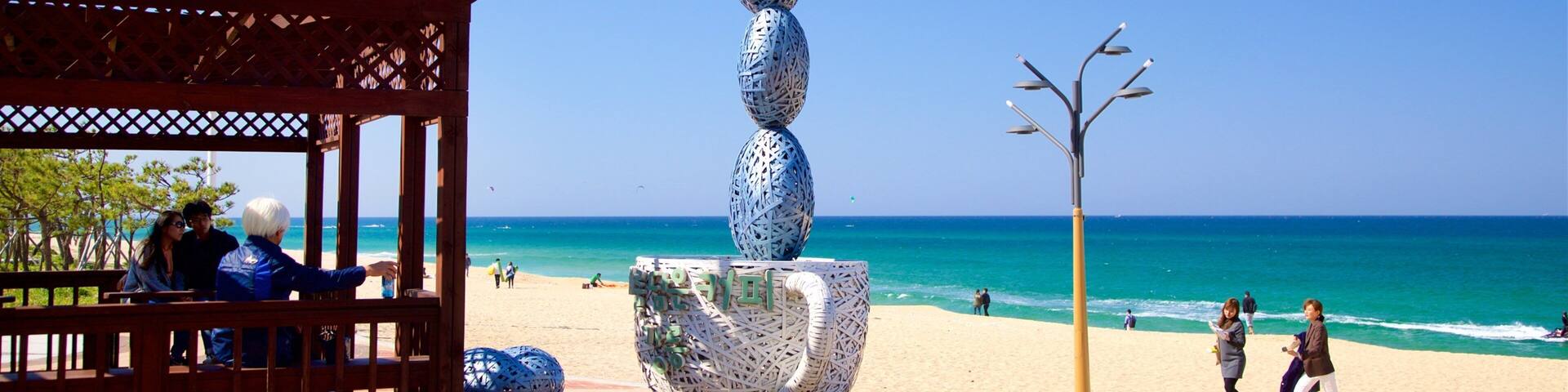 Anmok Beach featuring outdoor art, a beach and general coastal views