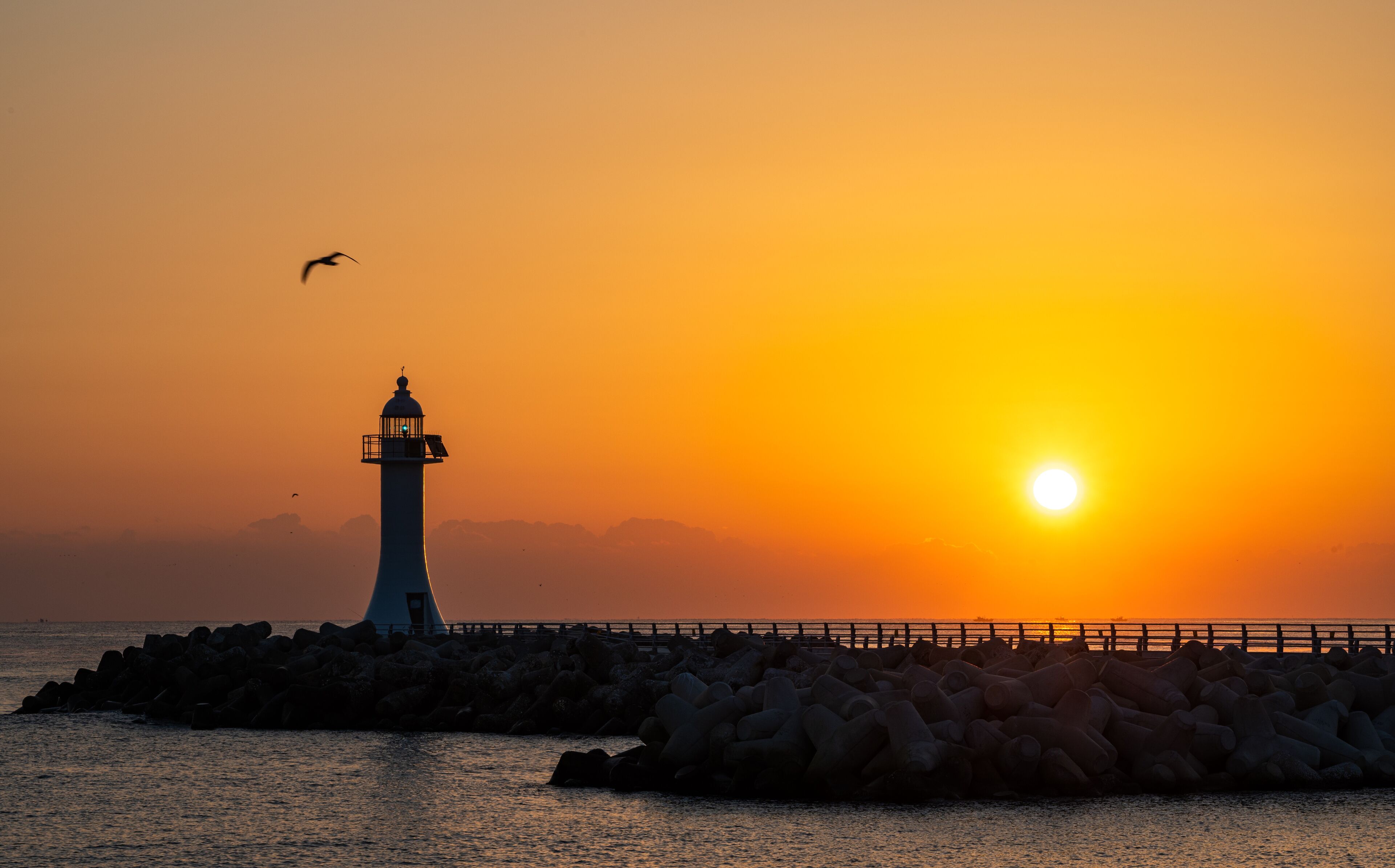 Sunrise scenery at Sacheon Port in Gangneung, South Korea.
