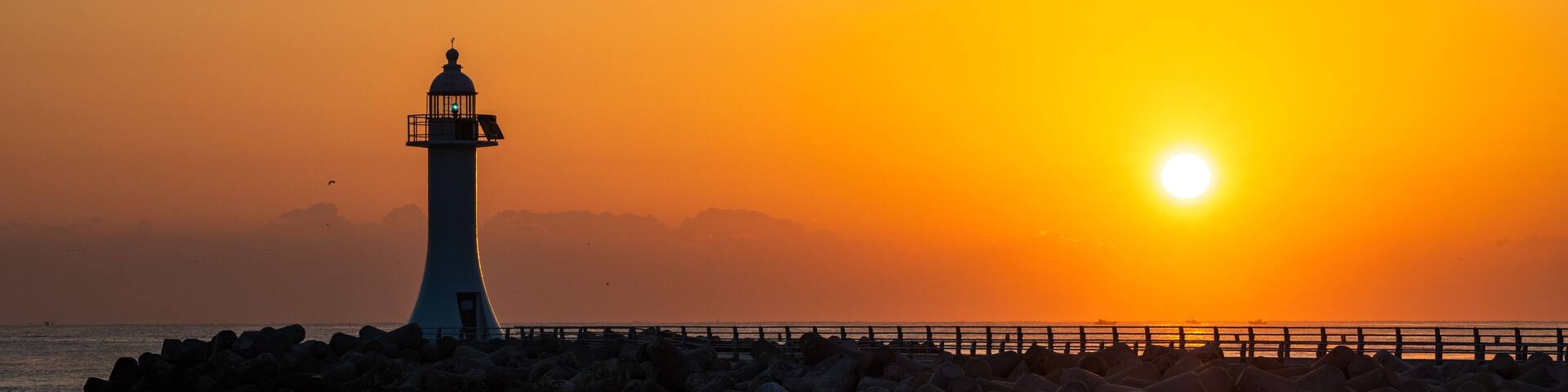 Sunrise scenery at Sacheon Port in Gangneung, South Korea.