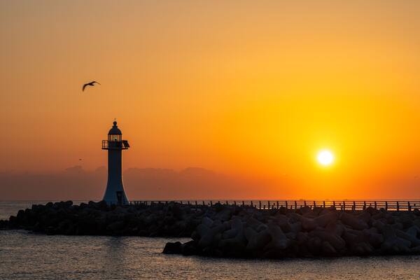 Sunrise scenery at Sacheon Port in Gangneung, South Korea.