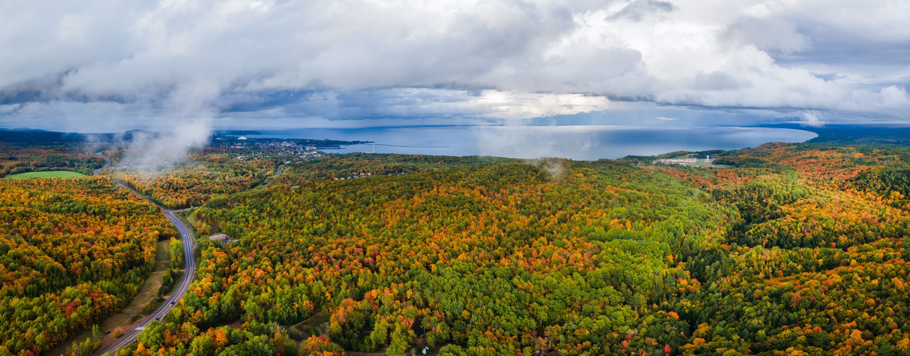 Beautiful autumn panorama from Mount Marquette area looking towards the bay on Lake Superior - Michigan Upper Peninsula