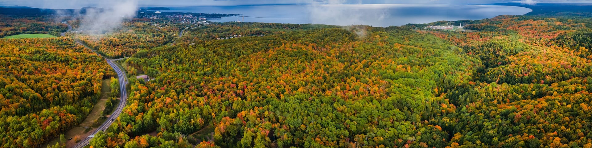 Beautiful autumn panorama from Mount Marquette area looking towards the bay on Lake Superior - Michigan Upper Peninsula