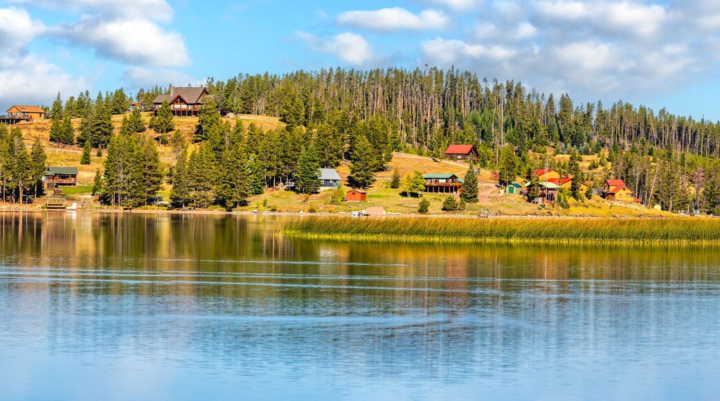 Georgetown lake panorama, near Anaconda, Montana. The Georgetown lake reservoir was created in 1885 to produce power for the town of Phillipsburg and area mining operations.