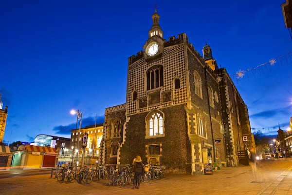 Norwich Guildhall featuring night scenes and heritage elements