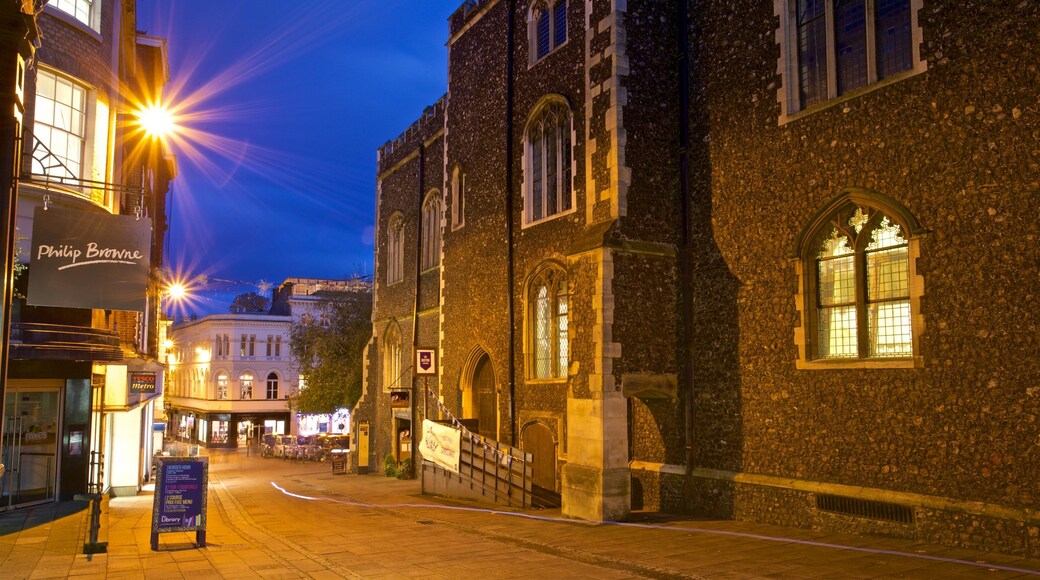 노위치 길드홀 을 보여주는 문화유산 요소 과 야경
