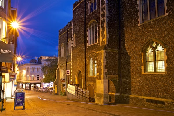 Norwich Guildhall featuring night scenes and heritage elements