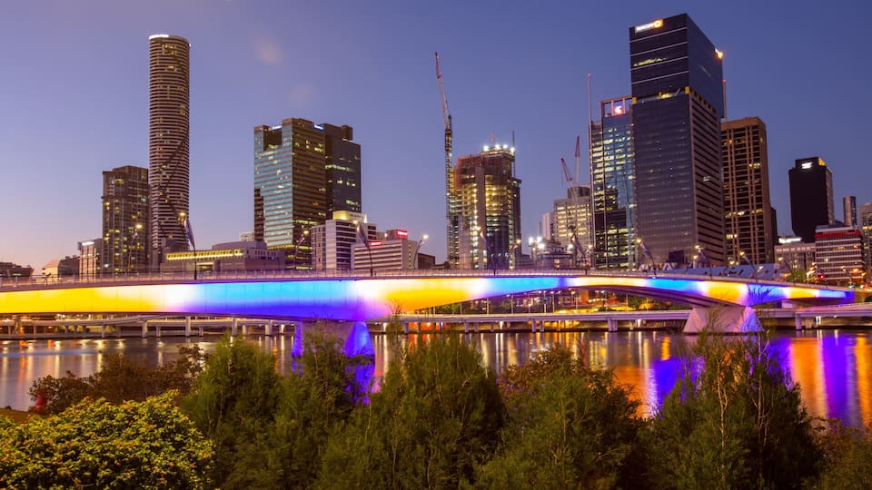 South Bank Parklands showing a bridge, a city and night scenes