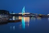 Bright night landscape, bridge in Seogwipo-si Jeju Island, South Korea. Night illumination, long exposure