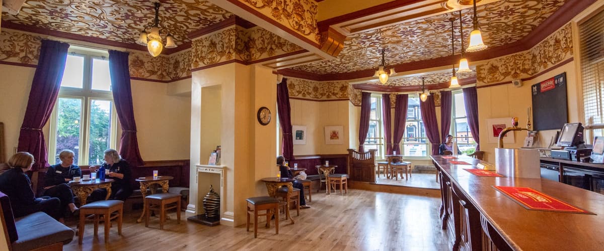 Harrogate Theatre showing interior views, heritage elements and cafe scenes