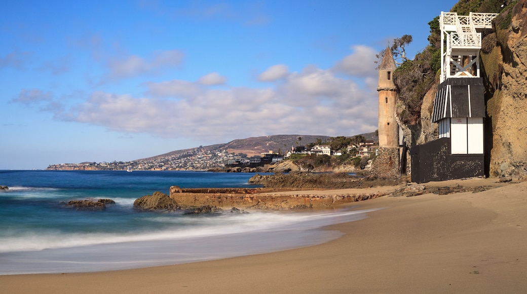 Tower over Rocky shores at Victoria Beach in Laguna Beach