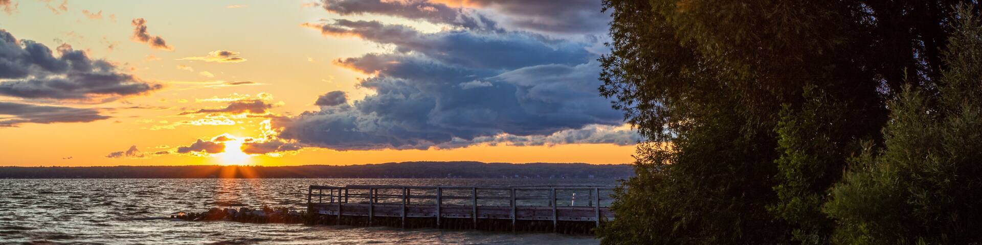 Mullet Lake Dock and Shoreline at Aloha State Park During Sunset and Blue Hour