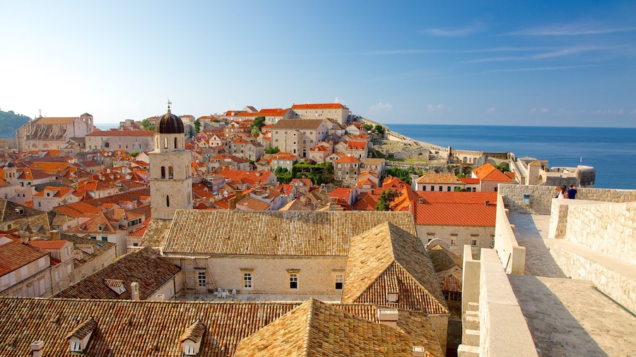 Walls of Dubrovnik featuring a coastal town and general coastal views