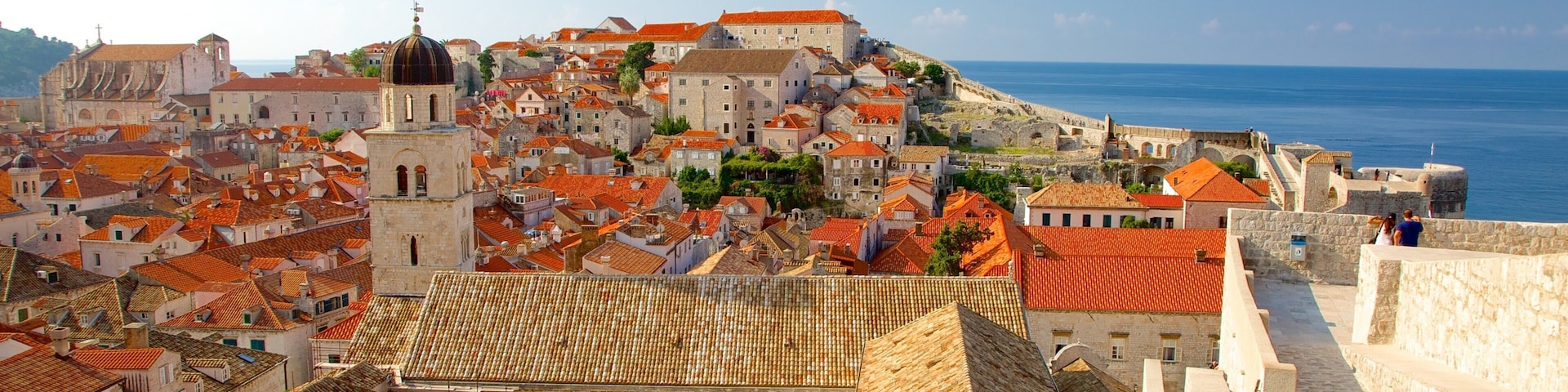 Walls of Dubrovnik featuring a coastal town and general coastal views