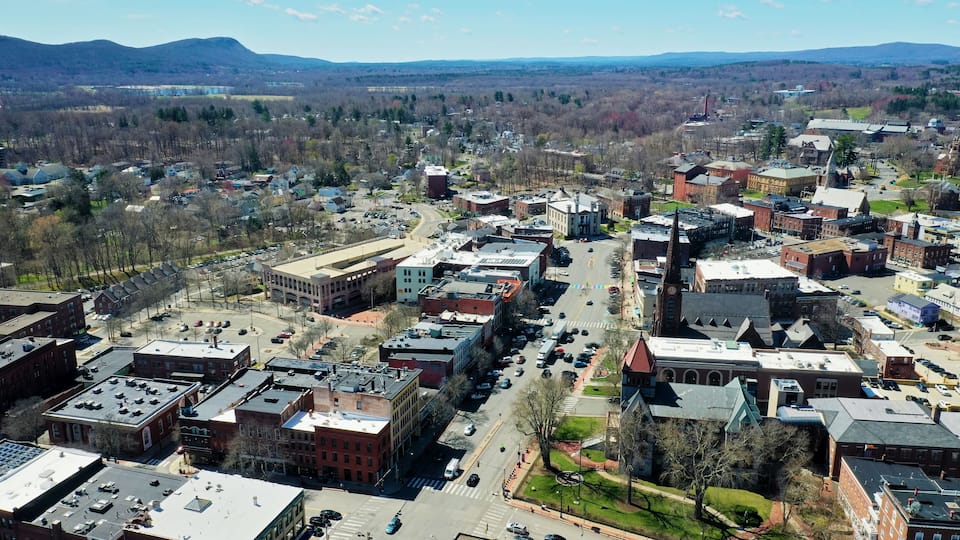 Aerial of Northampton, Massachusetts, United States
