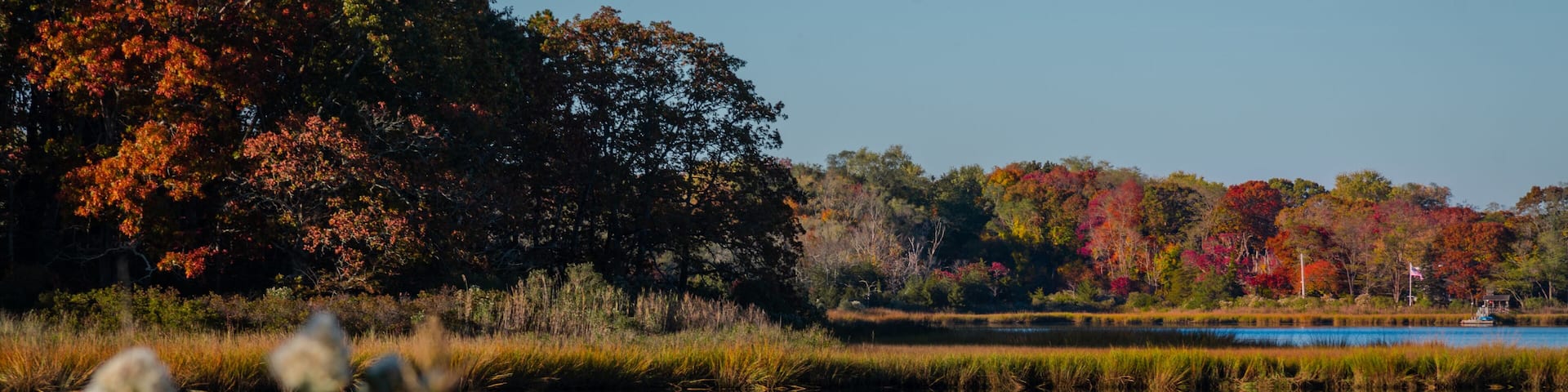 Autumn in the park of Indian Island county park, Riverhead, New York