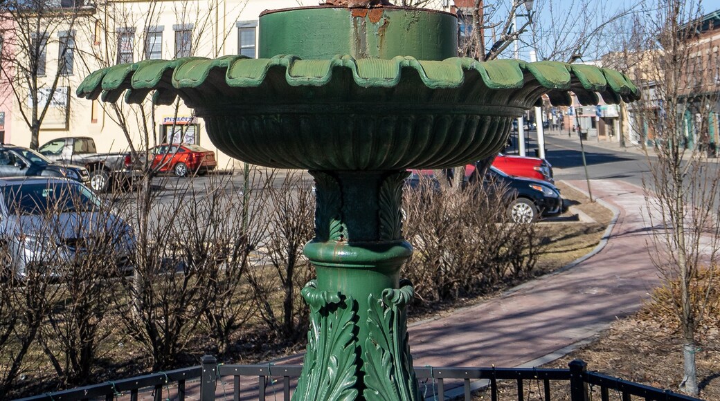 Middletown, NY - USA - Mar 13, 2021: View of th Fireman Joe Statue and Firefighters Memorial at Wallace Park, located at the corner of North Street and Depot Street.