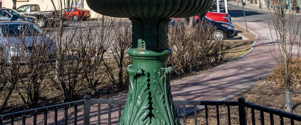 Middletown, NY - USA - Mar 13, 2021: View of th Fireman Joe Statue and Firefighters Memorial at Wallace Park, located at the corner of North Street and Depot Street.