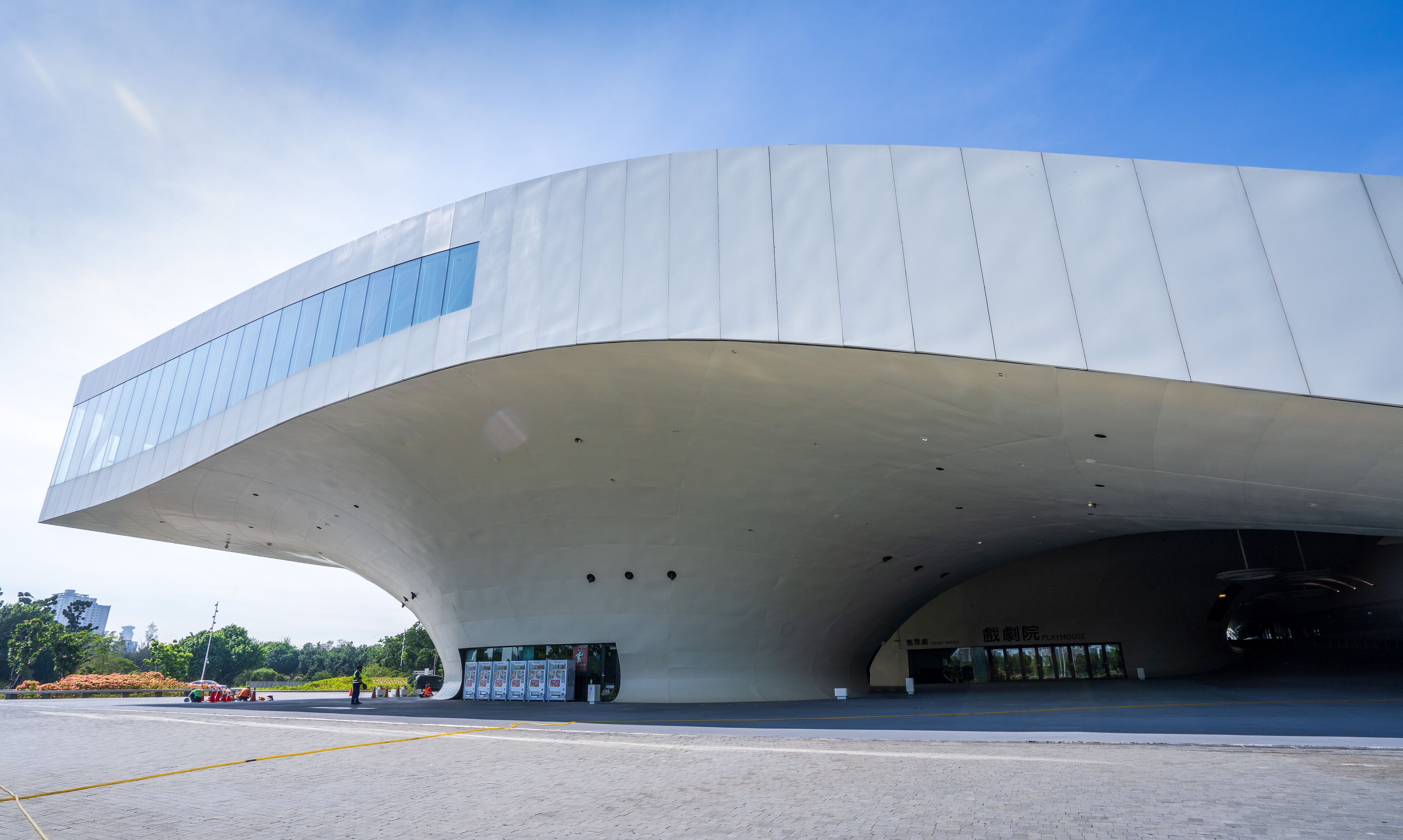 KAOHSIUNG, TAIWAN -- June 8, 2018: A panoramic view of the recently completed National Center for the Performing Arts located in the Weiwuying Metropolitan Park