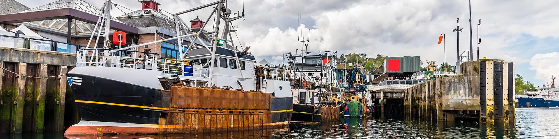 A view of the port and ferry terminal at Oban, Scotland on a summers day