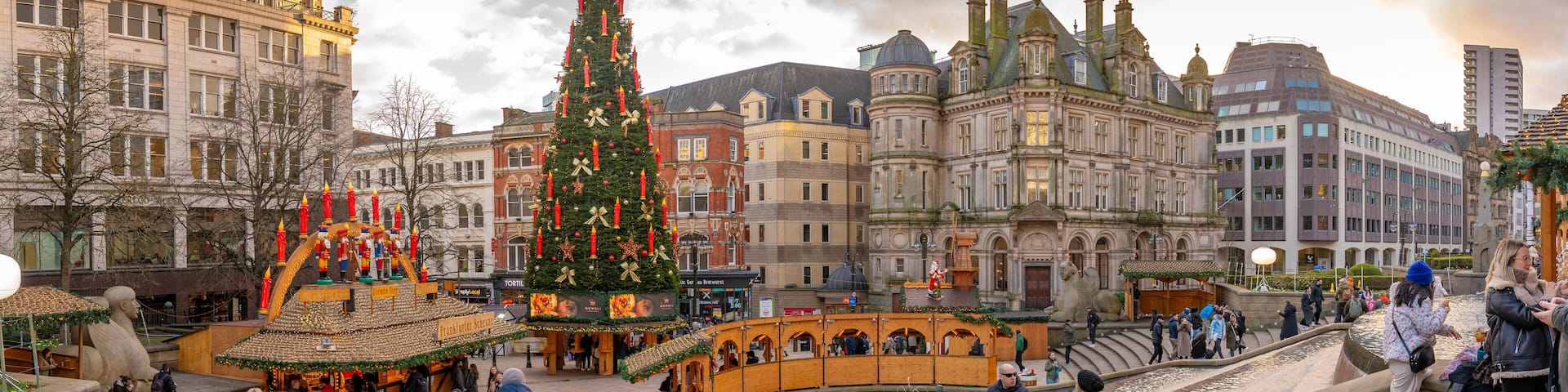 View of Christmas Market stalls in Victoria Square, Birmingham, West Midlands, England, United Kingdom