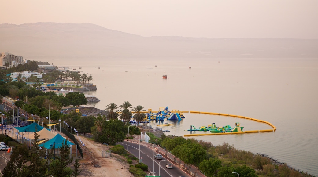 Sea of Galilee showing mist or fog and general coastal views