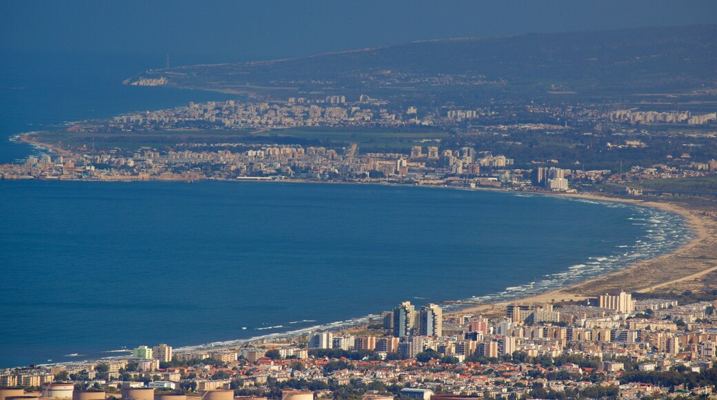 Mount Carmel which includes landscape views, a coastal town and general coastal views