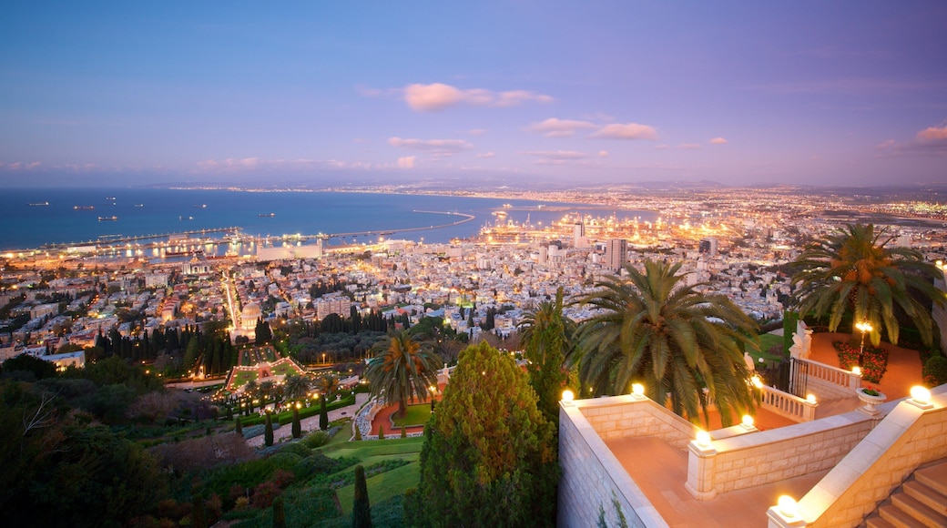 Haifa Port which includes a city, landscape views and a sunset